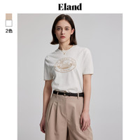 ELAND衣恋T恤女短袖毛衣圆领套头针织衫短款复古学院风春夏 象牙白/白色(39)Ivory L/170