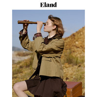 ELAND衣恋风衣女工装风插肩设计皮质领撞色夹克外套2024秋季 卡其色(35)Beige L/170