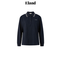 ELAND衣恋T恤女简约风polo领棉感宽松舒适长袖上衣2024秋季 藏青色(59)Navy M/165