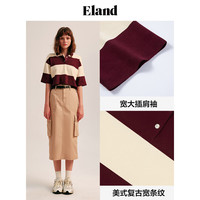 ELAND衣恋针织短袖T恤女夏季学院风撞色条纹针织毛衣 酒红色/勃垦地色(29)Burgandy L/170