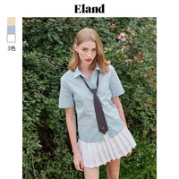 ELAND衣恋短袖衬衫女配领带休闲学院风T恤上衣2024夏季 浅蓝色(51)L/Blue M/165