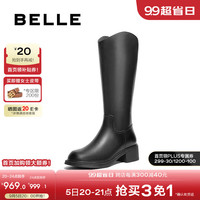 百丽休闲舒适骑士靴女2024冬季显瘦长筒靴B8M1DDG4 黑色-单里 39