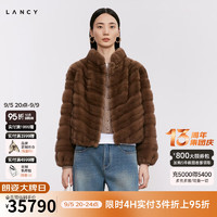 朗姿/LANCY24立领水貂毛皮草外套女短款天鹅绒貂皮大衣旷野美拉德 红驼色 2XL