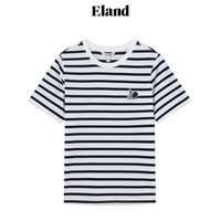ELAND衣恋短袖T恤女宽松纯棉基础款条纹舒适上衣2024夏季 藏青色(59)Navy L/170