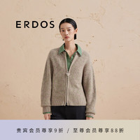 ERDOS 24秋冬半高领单畦宽松复古休闲双拉链女开衫羊绒衫外套 仙人掌绿 175/92A/XL