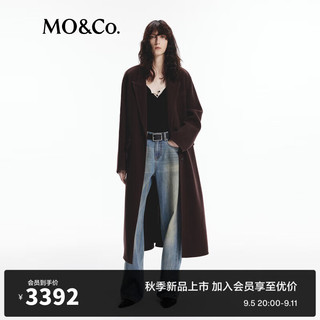 MO&Co.2024秋美丽诺绵羊毛戗驳领长款双面呢大衣MBD3OVCT04 松露红色 M/165