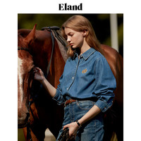 ELAND衣恋衬衫女牛仔翻领春季衬衣蓝色复古学院风纯棉上衣 牛仔色(55)Indigo L/170