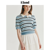 ELAND衣恋T恤女清新POLO短袖针织衫包容显瘦毛衣内搭2024夏季 浅蓝色(51)L/Blue M/165