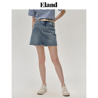 ELAND衣恋牛仔裙A字裙基础款原创绣花显瘦短裙甜酷风夏 浅牛仔色(56)L/Indigo M/165