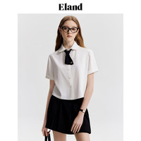 ELAND衣恋白色短袖衬衫女蝴蝶结领带雪纺衫上衣2024夏季 象牙白/白色(39)Ivory M/165