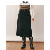 ELAND衣恋半身裙女小A型高腰收褶开衩下摆格雷系水洗牛仔裙 深灰色(17)D/Grey L/170