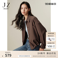玖姿·安娜蔻clean fit简约松弛抽绳多色衬衫风衣外套2024秋季 深咖啡 2XL