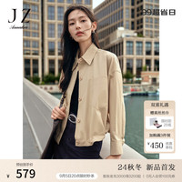 玖姿·安娜蔻clean fit简约松弛抽绳多色衬衫风衣外套2024秋季 卡其 XL