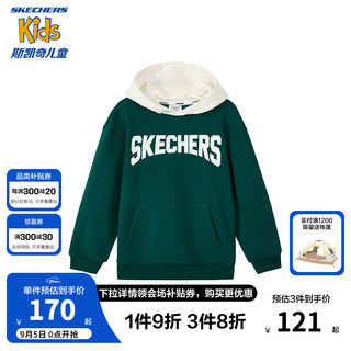 Skechers斯凯奇男女童针织连帽套头卫衣春秋儿童休闲百搭上衣L324K013 园林绿/00XW 140