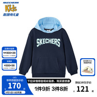 Skechers斯凯奇男女童针织连帽套头卫衣春秋儿童休闲百搭上衣L324K013 藏青色/002Z 165