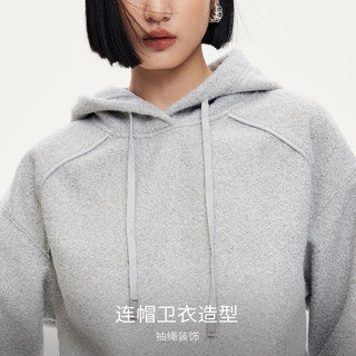 VEROMODA卫衣女2024早秋绒面质感纯色落肩宽松连帽卫衣时尚百搭 银灰色加花色 160/80A/S