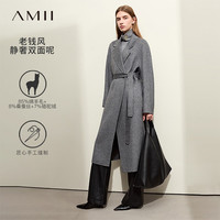 AMII2024冬绵羊毛桑蚕丝骆驼绒双面呢女配腰带浴袍风长款12344374 花灰 160/84A/M