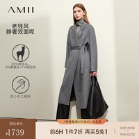 AMII2024冬绵羊毛桑蚕丝骆驼绒双面呢女配腰带浴袍风长款12344374 花灰 165/88A/L
