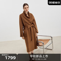 伊芙丽(eifini)【高智大衣】伊芙丽质感牦牛绒真丝气质双面呢大衣女2024秋装外套 浅金棕 170/92A/XL