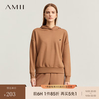 AMII2024秋莫比乌斯环绣花连帽空气层卫衣女宽松落肩袖12323196 咖色 160/84A/M