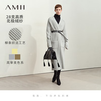 AMII2024冬法式慵懒休闲风温暖V领长款毛织开衫女口袋上衣 暴雨灰 165/88A/L