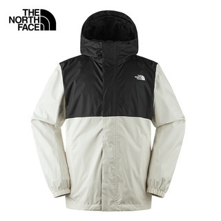 北面（The North Face）冲锋衣男女户外防水防风春季山系连帽夹克外套 VOR/米黑拼色 XL/180