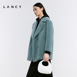 朗姿/LANCY2024冬高级感羊剪绒外套女颗粒纯羊毛大衣毛呢外套 薄荷绿色 S