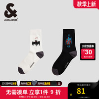 杰克·琼斯（JACK&JONES）秋季BSQ联名款趣味涂鸦舒适面料中筒袜子两双装22431Q032 雪白色A06 雪白色A06 2双 L