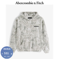 ABERCROMBIE & FITCH男装 24秋冬时尚百搭美式抓绒连帽运动卫衣KI122-4261 灰色印花 XXL (185/124A)