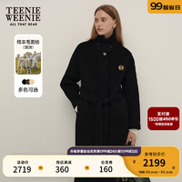 Teenie Weenie【澳毛+桑蚕丝】小熊2024轻奢感双面毛呢大衣女 黑色 165/M