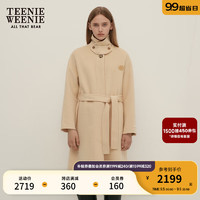 Teenie Weenie【澳毛+桑蚕丝】小熊2024轻奢感双面毛呢大衣女 浅黄色 170/L