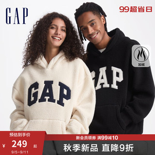 Gap男女装2024秋季刺绣字母logo仿羊羔绒连帽卫衣套头衫609050 黑色 185/104A(XXL) 亚洲尺码