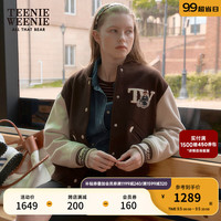 Teenie Weenie小熊2024年早秋绵羊毛混纺学院风短款毛呢大衣女 棕色 175/XL