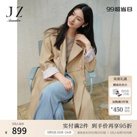 玖姿·安娜蔻新中式简约提花TR连肩袖长风衣外套女2024秋季 卡其 L