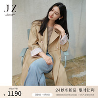玖姿·安娜蔻新中式简约提花TR连肩袖长风衣外套女2024秋季 卡其 S