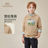 英氏（YEEHOO）男童连帽卫衣儿童衣服秋季帅气百搭休闲上衣中大童装洋气秋装 多彩印花卡其 140