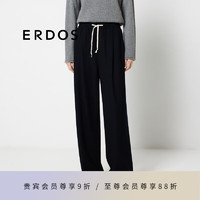 ERDOS 24秋冬宽松修身显瘦直筒裤时尚百搭系带女长裤休闲裤 黑 175/80A/XXL