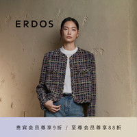 ERDOS 24年秋冬复古粗花呢小香风厚款花纱格纹上衣女短外套 可可 170/88A/L