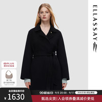 歌力思（ELLASSAY）2024秋冬绵羊毛气质保暖腰带中长款毛呢大衣EWD354D00700 经典黑 L