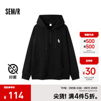 森马（Semir）卫衣男发热抑菌2024冬季半开襟连帽印花休闲装时尚校园风 黑色90001 180/96A/XL