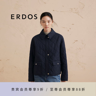 ERDOS 24秋冬翻领格纹商务通勤短款女棉服外套 藏蓝 160/80A/S