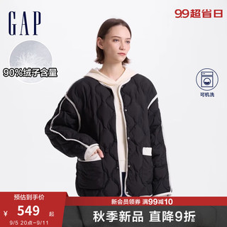 Gap女装2024初秋撞色设计波浪绗线羽绒服简约轻薄外套654995 黑色 175/92A(XL) 亚洲尺码