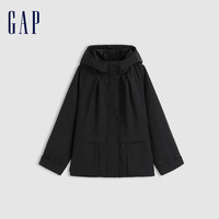 Gap女装2024秋季纯色立领连帽外套宽松简约户外风夹克619713 黑色 160/80A(S) 亚洲尺码