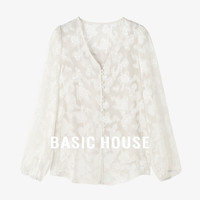 百家好(Basic House)休闲百搭新中式刺绣盘扣设计感轻国风长袖衬衫 米色 L
