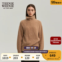 Teenie Weenie小熊2024年秋季北欧风羊驼毛高领绞花毛衣针织衫 驼色 165/M