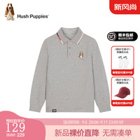 暇步士（Hush Puppies）童装儿童男大童2024春秋舒适休闲学院风长袖POLO衫 花灰 130cm 略薄