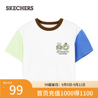 斯凯奇（Skechers）2024夏男童圆领短袖T恤海小纵队L224B056 雪白色/00QF XS