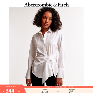 ABERCROMBIE & FITCH女装 24秋季新款时尚休闲宽松长袖侧边系带府绸衬衫KI140-4353