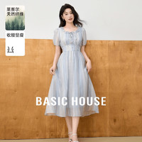 百家好（Basic House）Basic House/百家好莱赛尔蓝色休闲夏日优雅气质感收腰显瘦连衣裙 蓝色 M