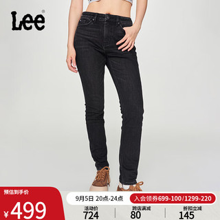 Lee24早秋舒适版五袋款磨毛黑色女保暖牛仔裤潮LWB007196100 黑色 27